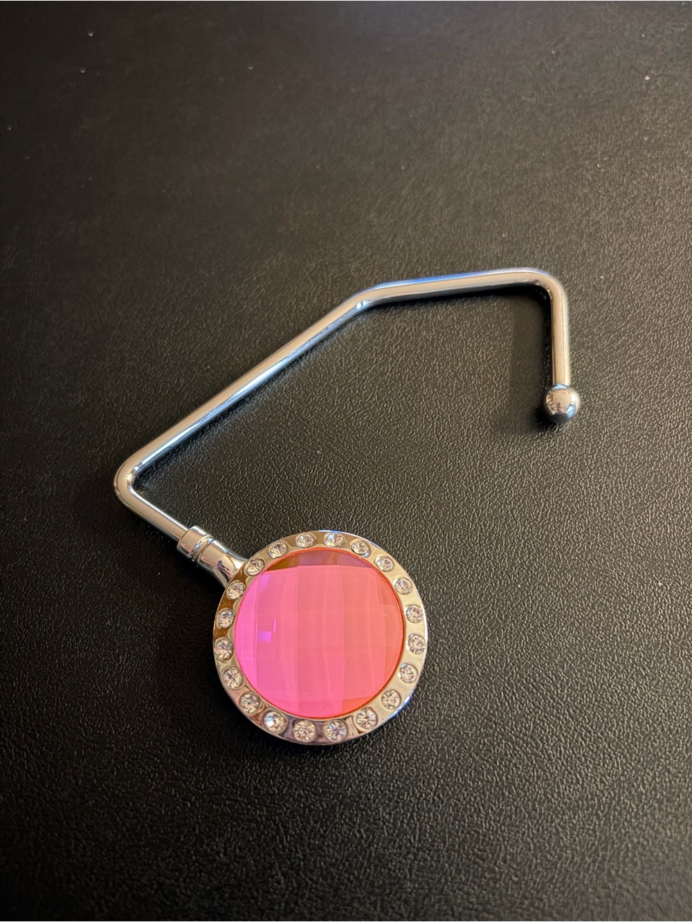 Source Unknown Silver Handbag Hook with Pink Crystal